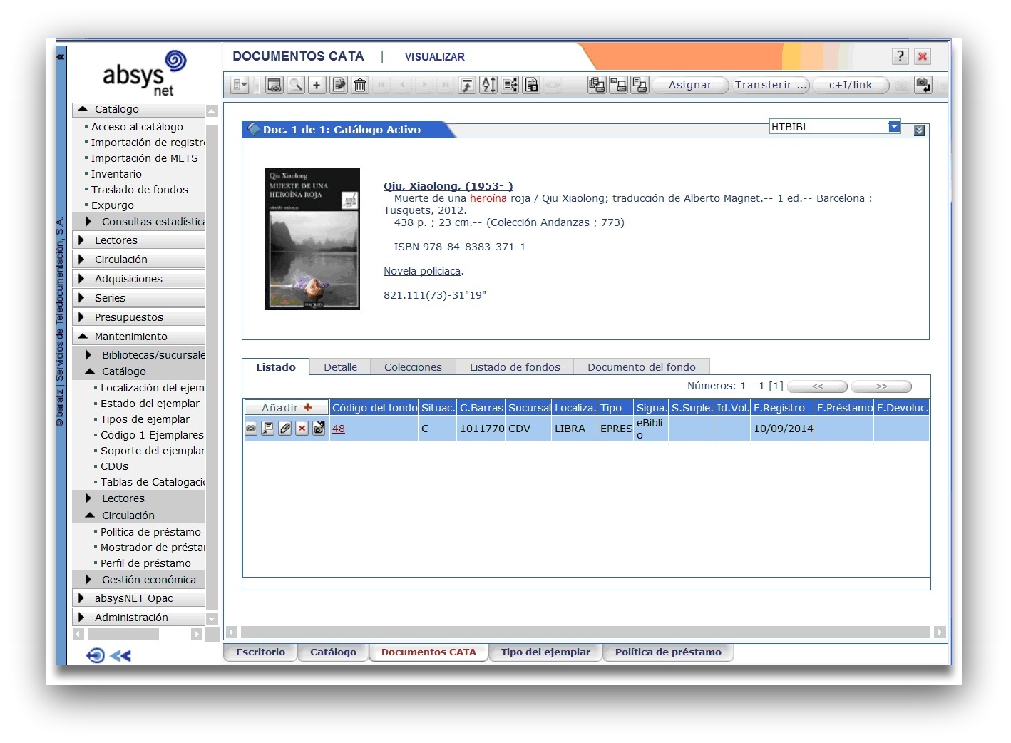 Catalogación del recurso electrónico con un ejemplar virtual asociado