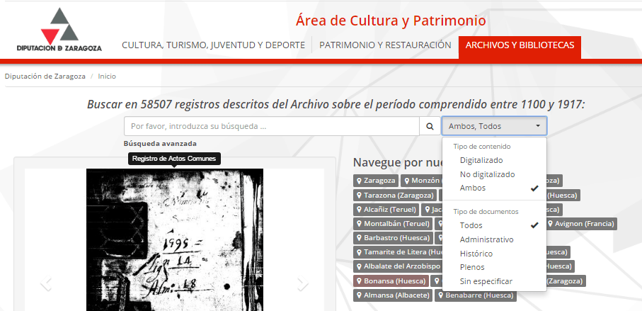 Búsqueda libre en el MediaSearch de la Diputación de Zaragoza