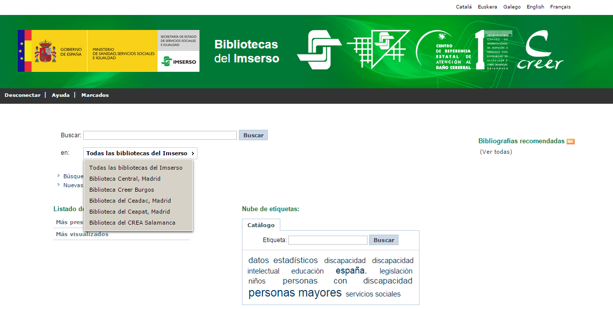 Catálogo Bibliotecas Imserso