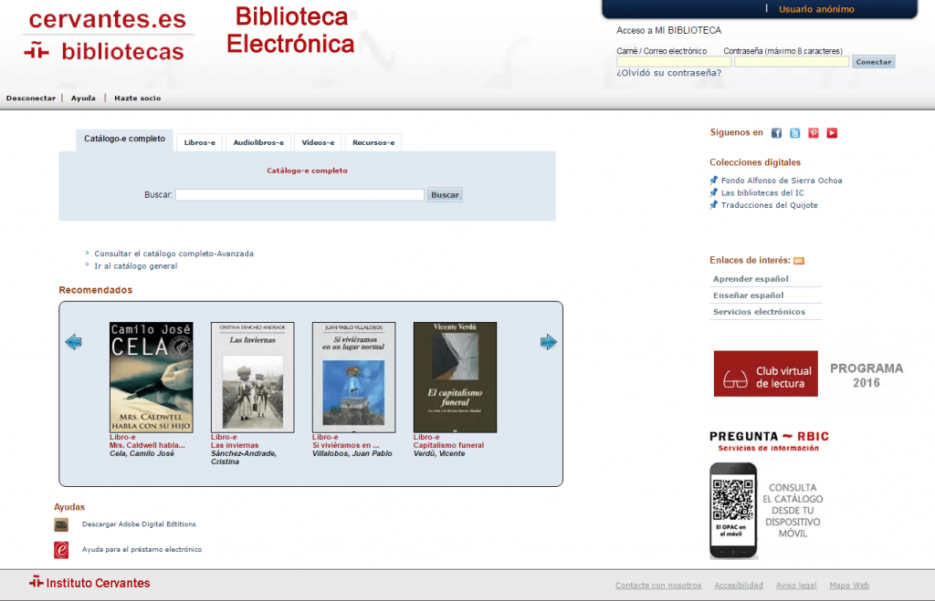 Catálogo AbsysNet de la Biblioteca electrónica del Instituto Cervantes