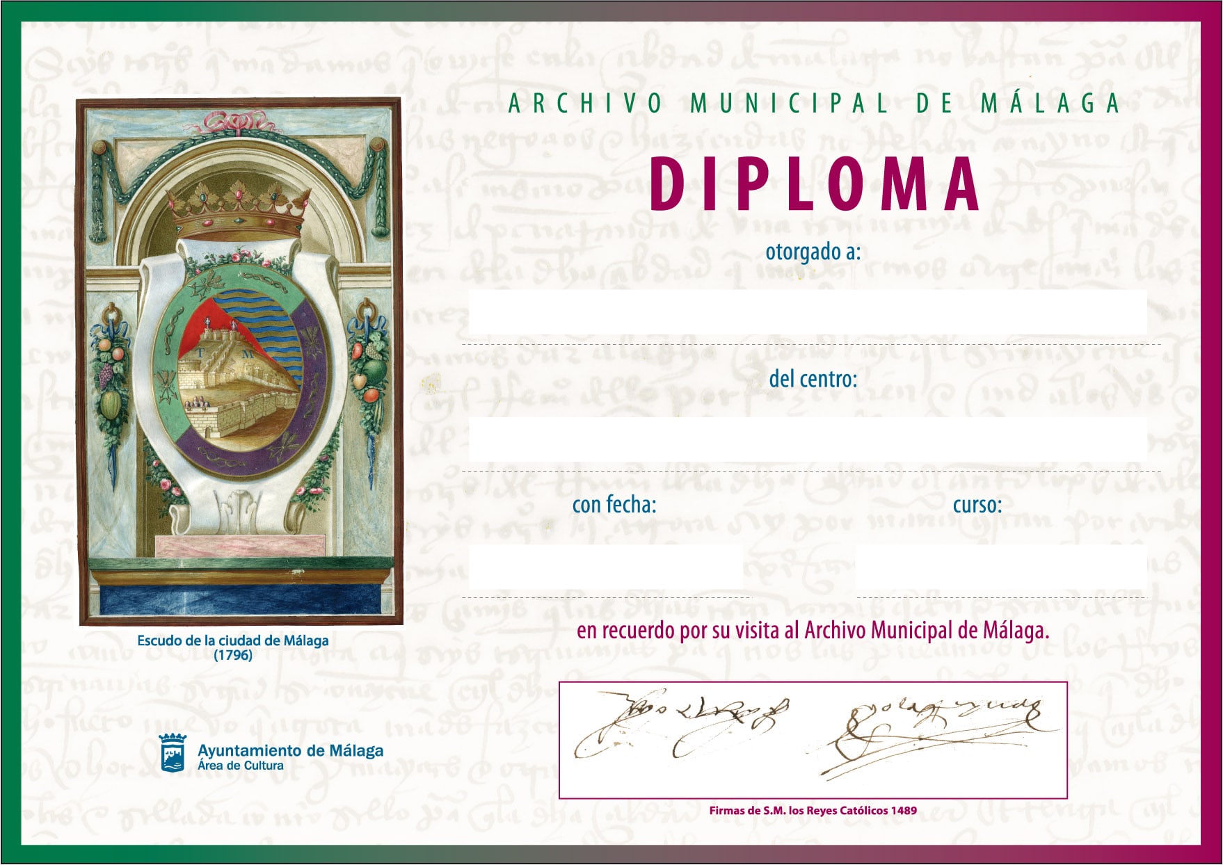 Diploma del Archivo Municipal de Málaga