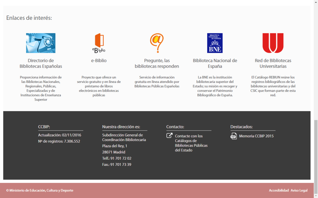 Enlaces de interés en el Catálogo Colectivo de las Bibliotecas Públicas