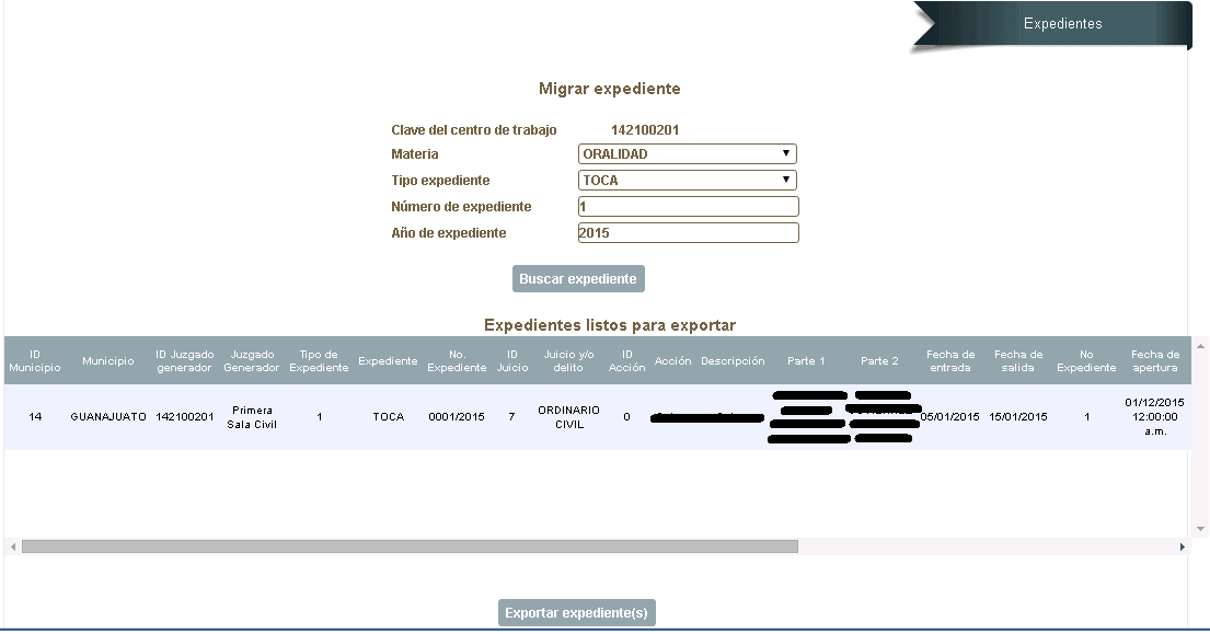 Módulo de Exportación de expedientes - Poder Judicial de Guanajuato 2