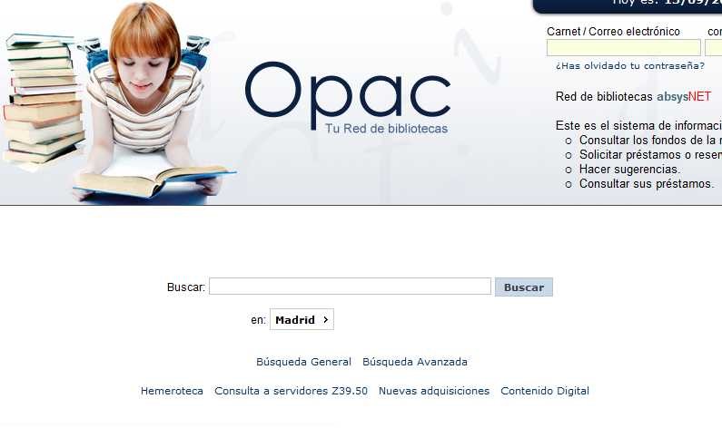 Opac con el subcatálogo preseleccionado