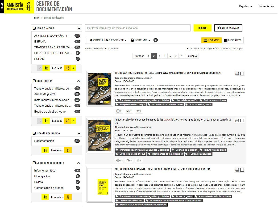 Resultado de búsqueda Centro de Documentación de Amnistía Internacional España - Modo vista listado