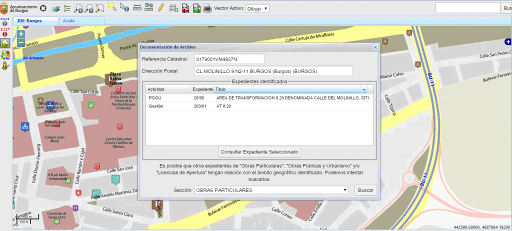 Visor cartográfico del Ayuntamiento de Burgos - Búsqueda y consulta de expedientes
