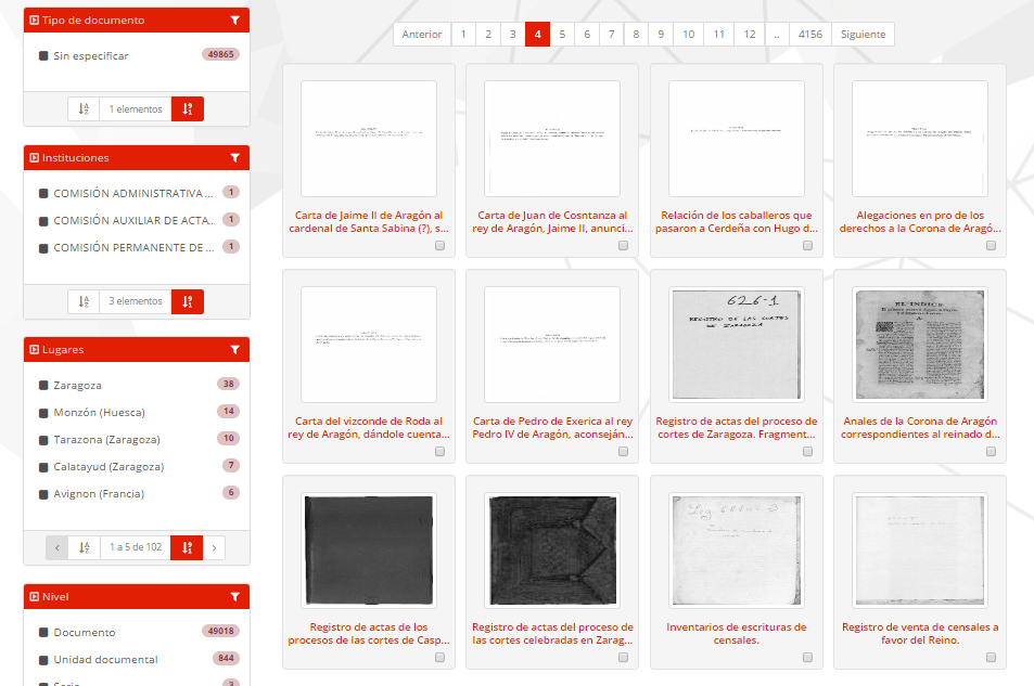 Vista en modo mosaico de resultados - MediaSearch - Diputación de Zaragoza