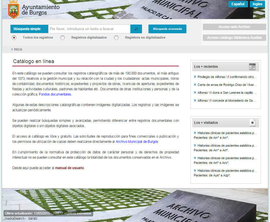 Catálogo online del Archivo Municipal de Burgos (MediaSearch)