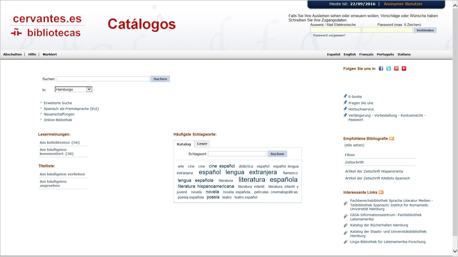 Opac AbsysNet en alemán (Instituto Cervantes)