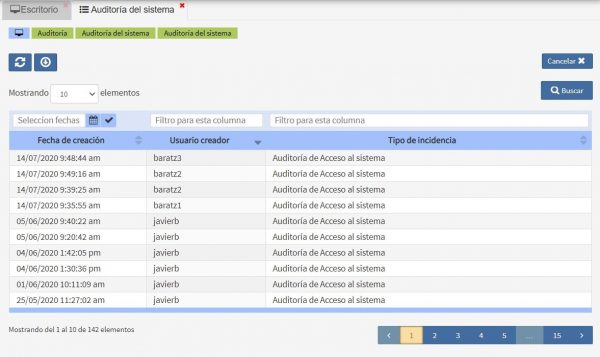 Datos Auditoría del sistema Archivos Albalá