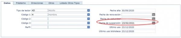 Fecha suspensión préstamo AbsysNet