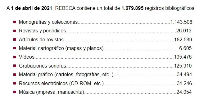 Contenido de Rebeca base datos registros bibliográficos