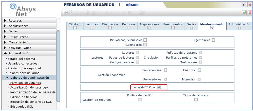 AbsysNet permisos de usuarios