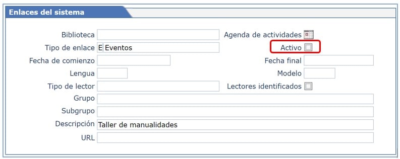 Actividad activa en agenda de actividades de AbsysNet