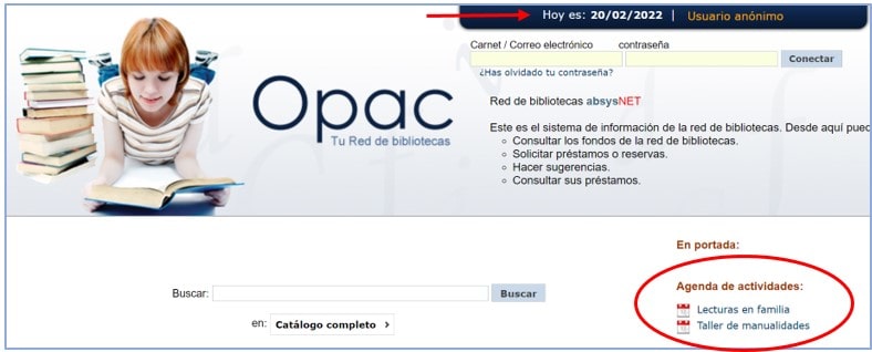 Visualización de agenda de actividades en opac AbsysNet