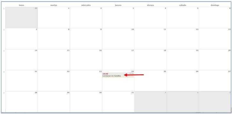 Visualización evento en agenda de actividades AbsysNet
