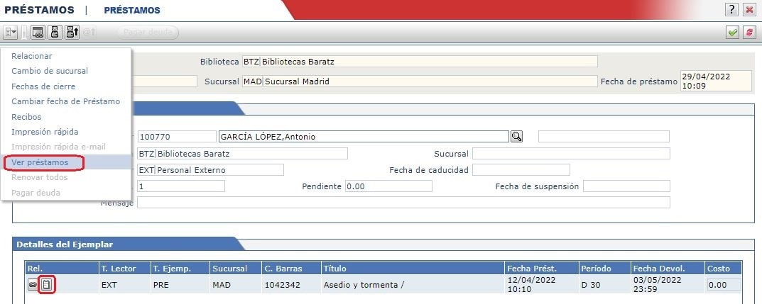 Nota sobre préstamos en AbsysNet