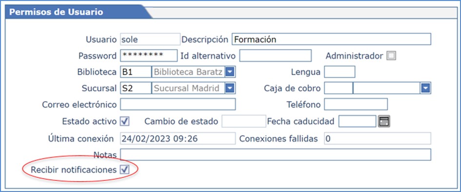 Permisos de usuarios Absys - Recibir notificaciones