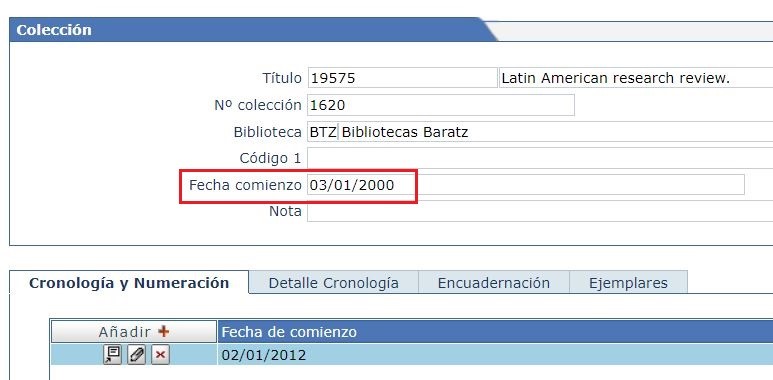 Introducir fecha en cronología módulo Series de Absys