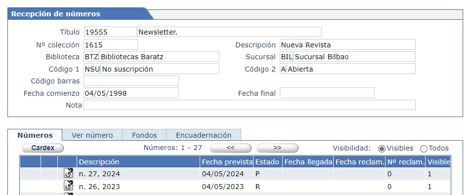 Recepción de números de publicaciones periódicas en Absys