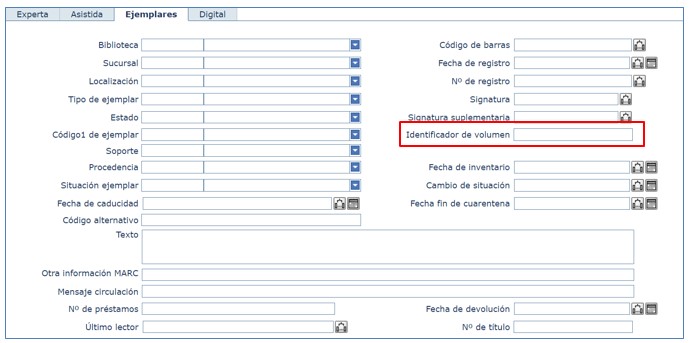 Campo identificador de volumen Absys