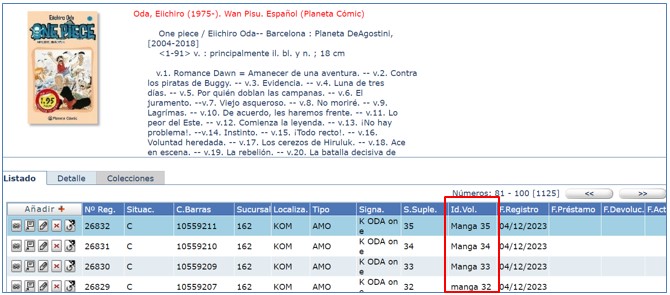 Ejemplo de uso del campo identificador de volumen en Absys