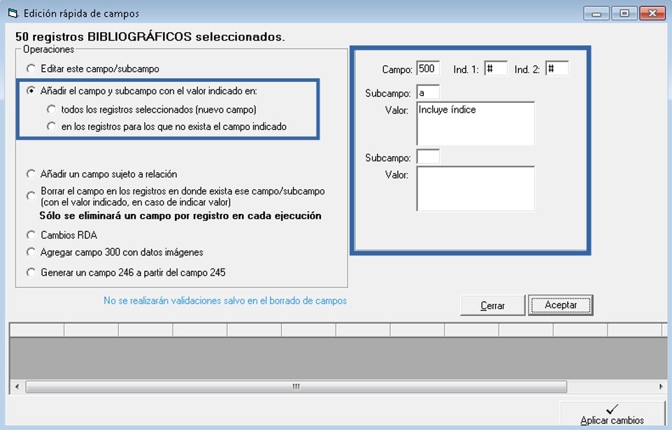 Edición rápida Digibib - Añadir un campo subcampo con valor predeterminado