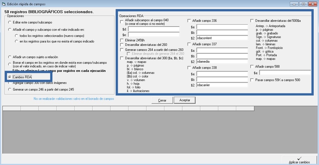 Edición rápida Digibib - Cambios RDA