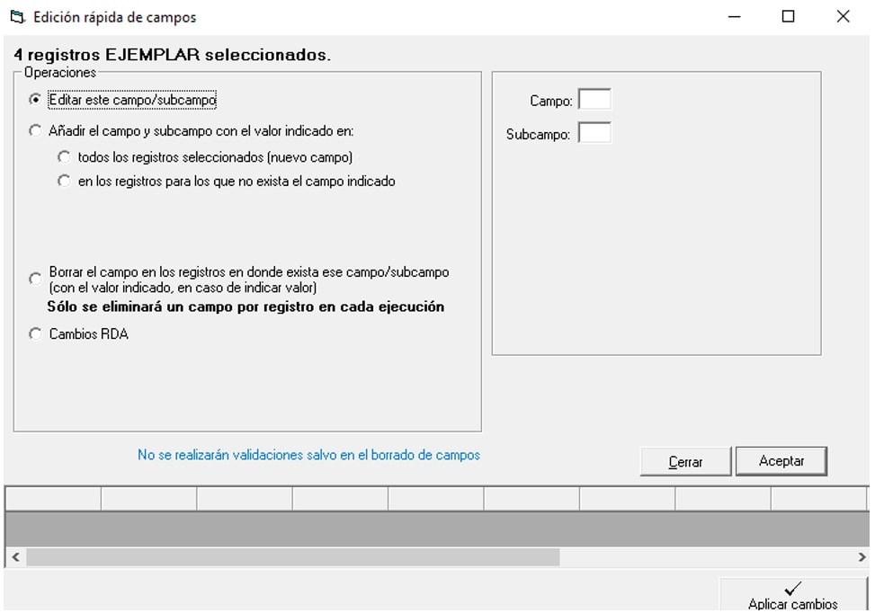 Edición rápida Digibib - Registros ejemplar