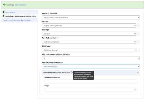 Gestión de áreas en Digibib Digiarch según condiciones de búsqueda
