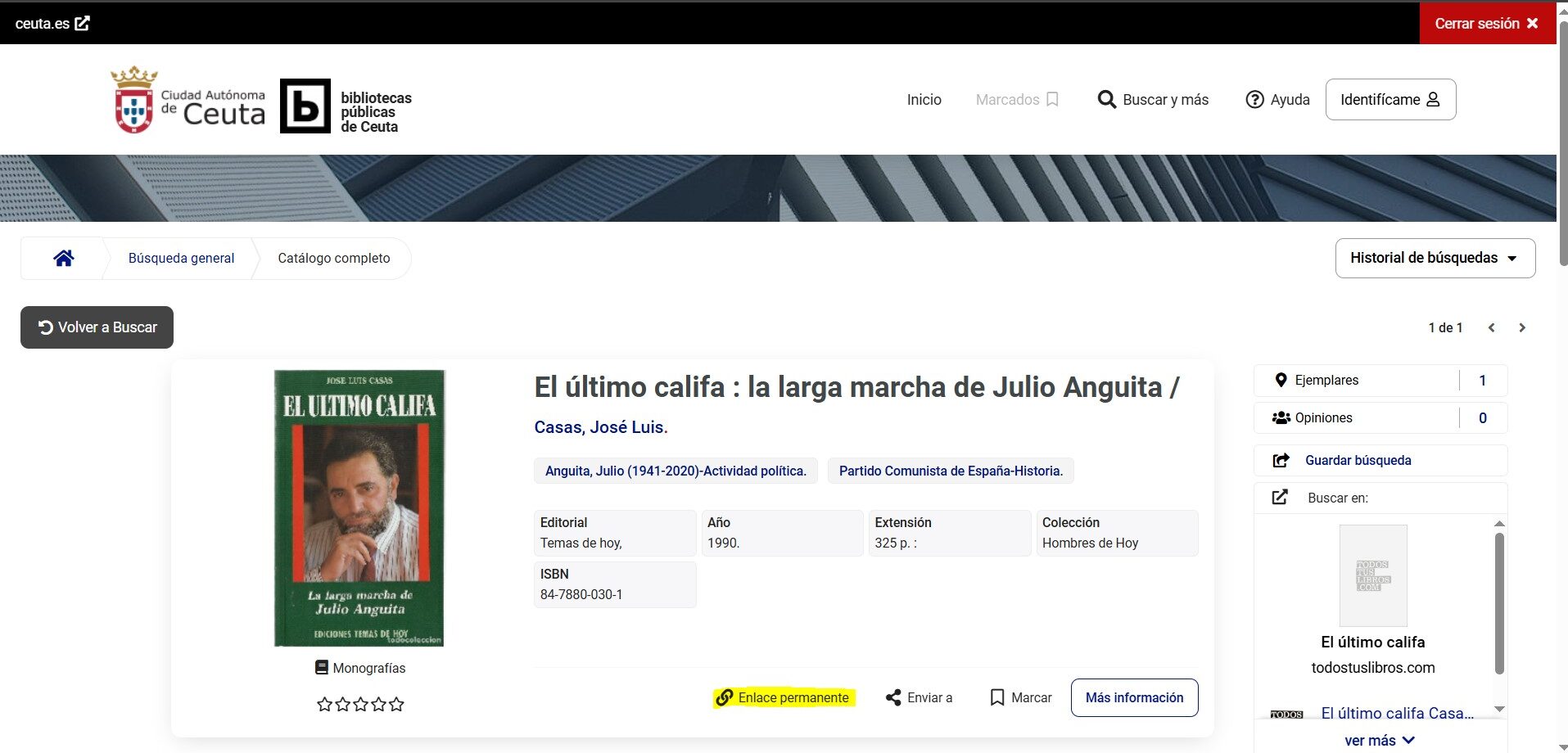 Enlace permanente del registro bibliográfico mOpac Absys
