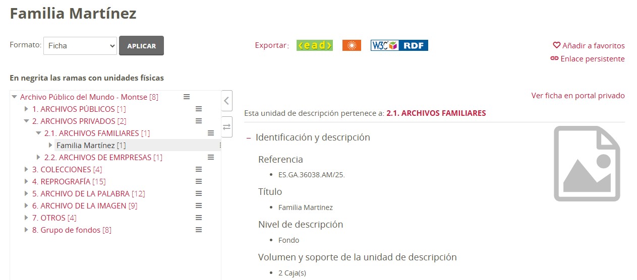 El cuadro de clasificación en Digiarch