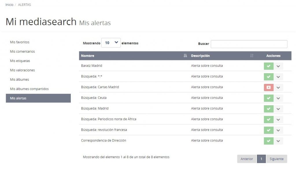 Alertas en Mi MediaSearch