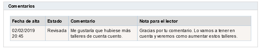 Comentarios al lector en AbsysNet Opac