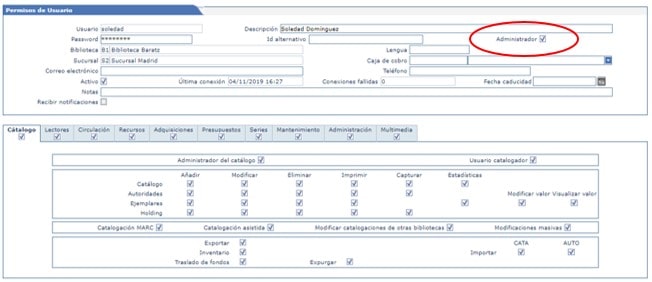 Permisos de usuarios administradores AbsysNet biblioteca