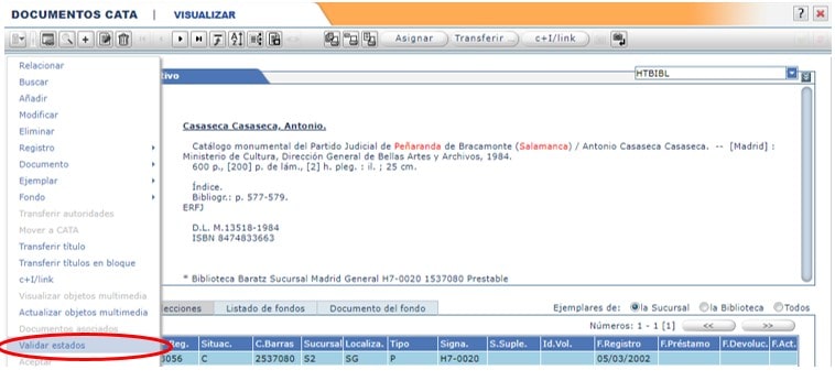 Validar el estado de los registros AbsysNet biblioteca