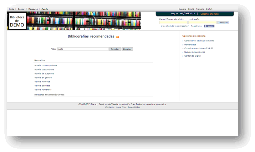 Posibilidad de seleccionar sólo determinadas bibliografías recomendadas para la página principal y “mini-buscador”