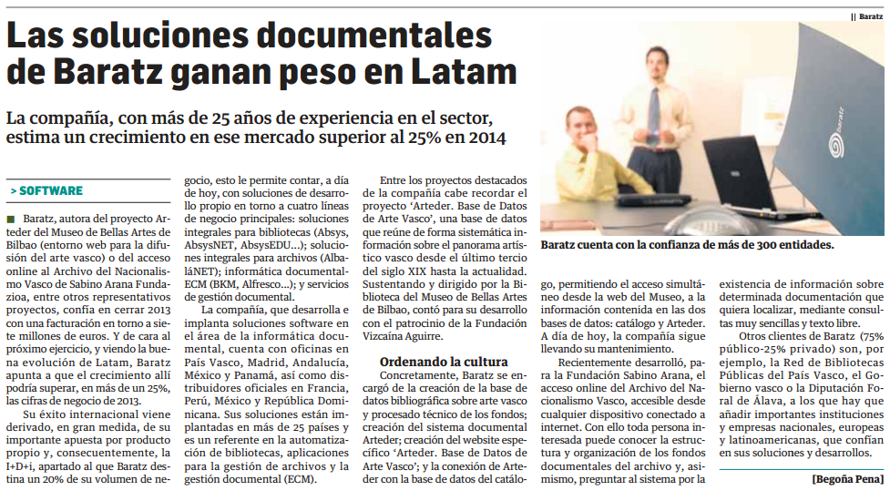 Noticia sobre Baratz en "Estrategia empresarial"