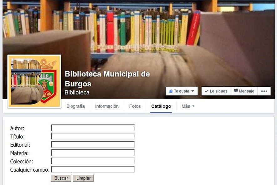 Aplicación ‘Catálogo’ de la página en Facebook de la Biblioteca Municipal de Burgos