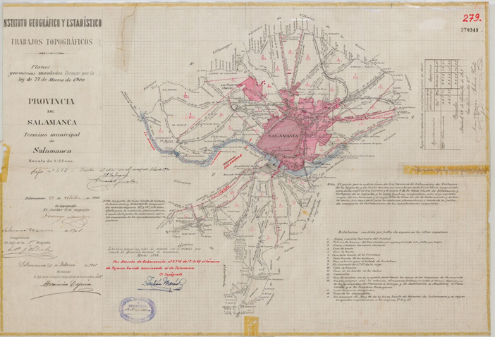 Ejemplo de minuta planimétrica descargable a través del Centro de Descargas del CNIG que corresponde al término municipal de Salamanca en 1900.