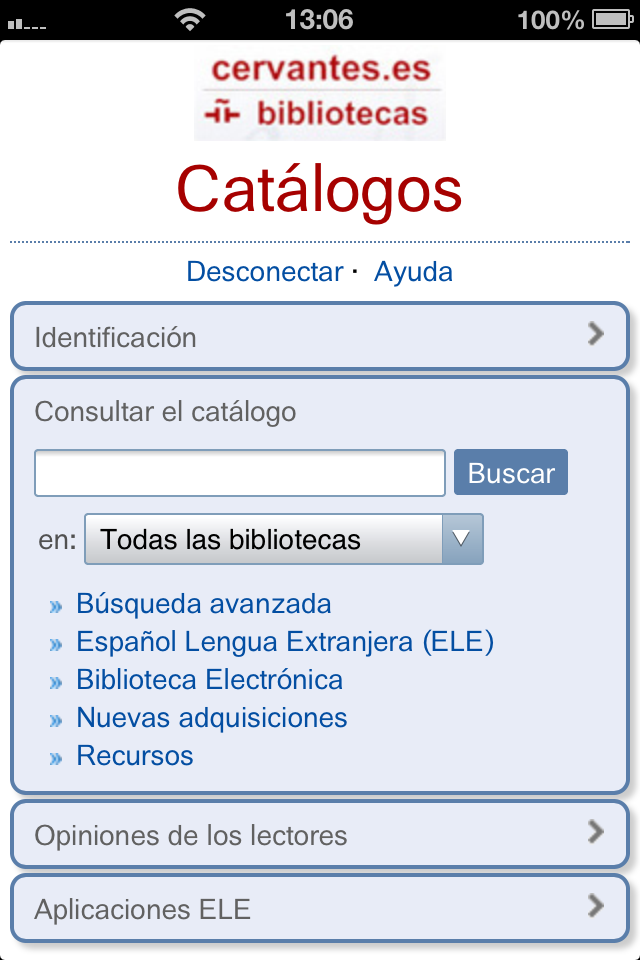 Catálogo móvil de la Red de Bibliotecas del Instituto Cervantes