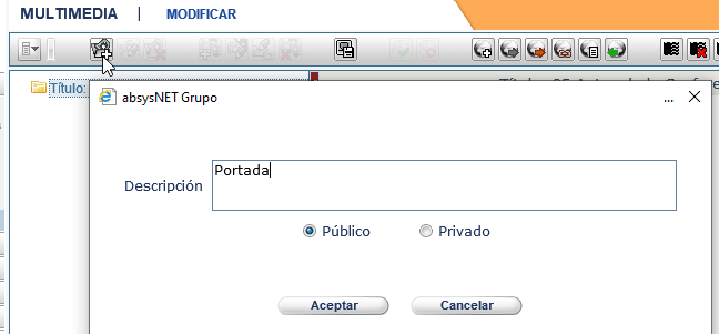 Añadir grupo objeto multimedia AbsysNet