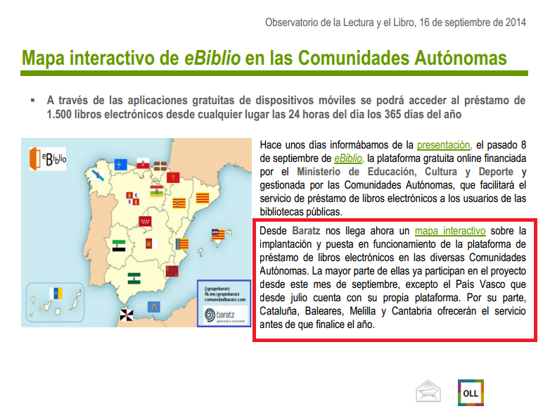 Mapa interactivo de eBiblio en las Comunidades Autónomas