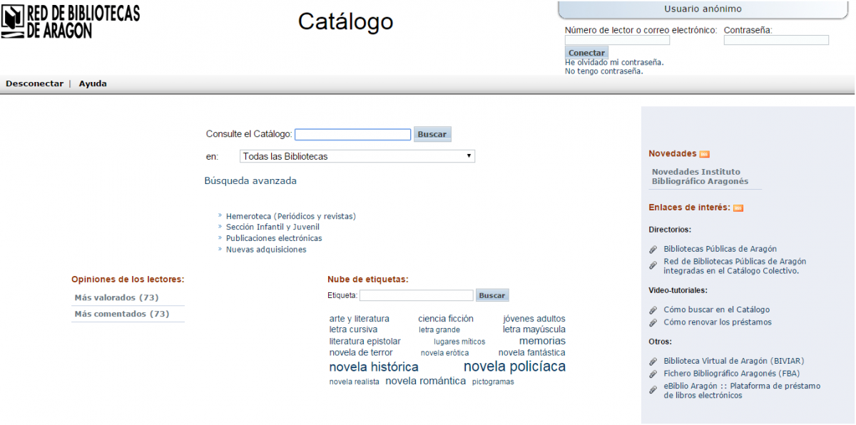 Catálogo colectivo de la Red de Bibliotecas de Aragón