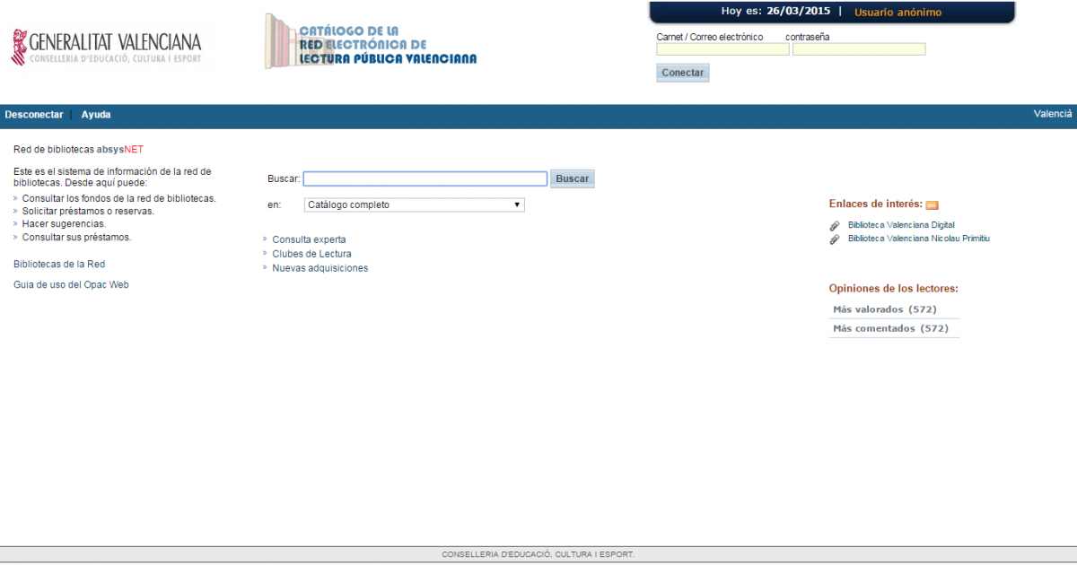 Catálogo de la Red Electrónica de Lectura Pública Valenciana